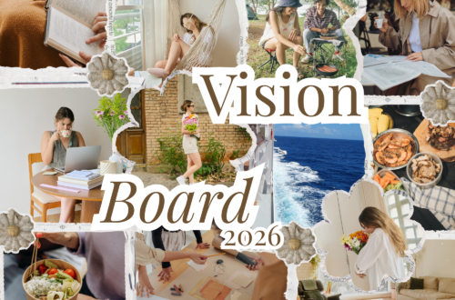 Colagens de fotos que representam as metas e sonhos de quem as colou.