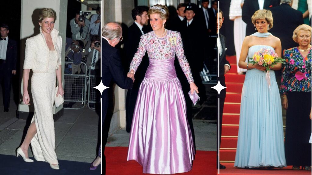 Três vestidos marcantes usados por Diana mostrando como ela conseguiu utilizar a moda ao seu favor, seguindo os protocolos reais (e, as vezes, até fugindo a eles), mas sem deixar de mostrar ao mundo quem ela realmente era.