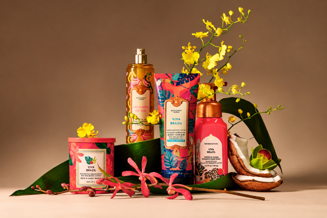 Produtos de fragrâncias e cuidados corporais no mercado de beleza.